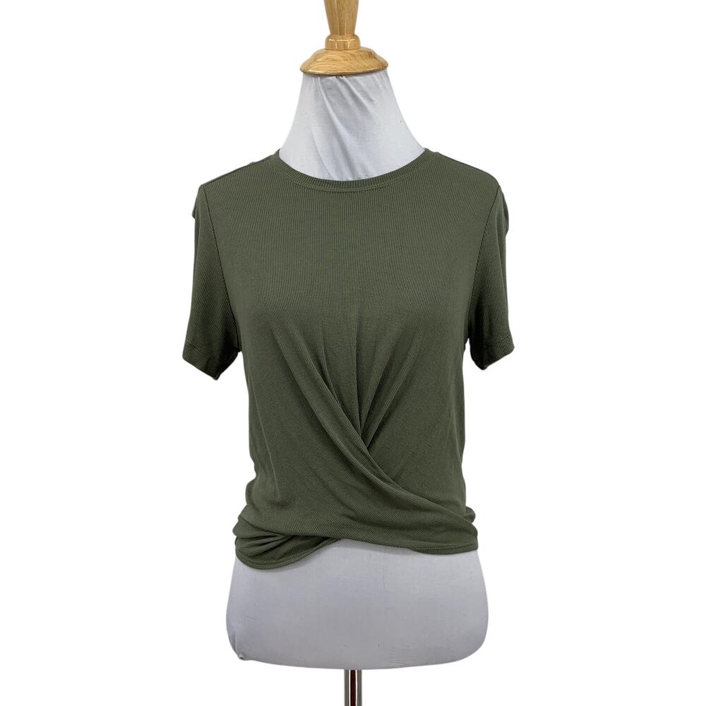 Marine Layer Top Womens S Small Ivy Ribbed Twist Front Cropped Short Sleeve Tee